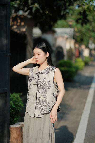 Silver-Gray New Chinese Vest