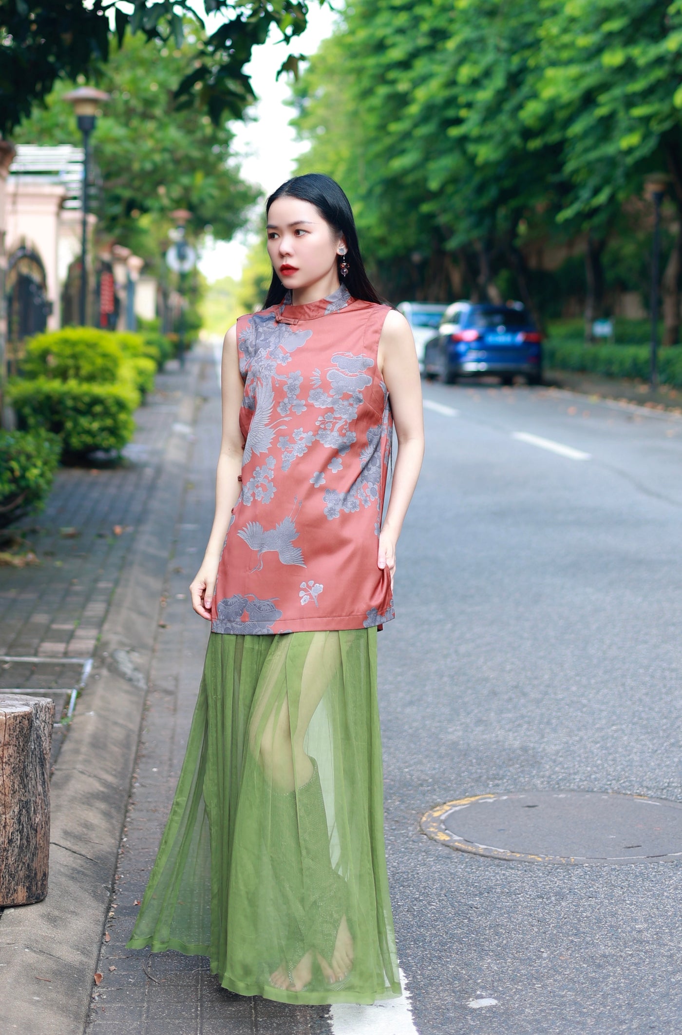 Pomegranate Red Chinese Sleeveless Top