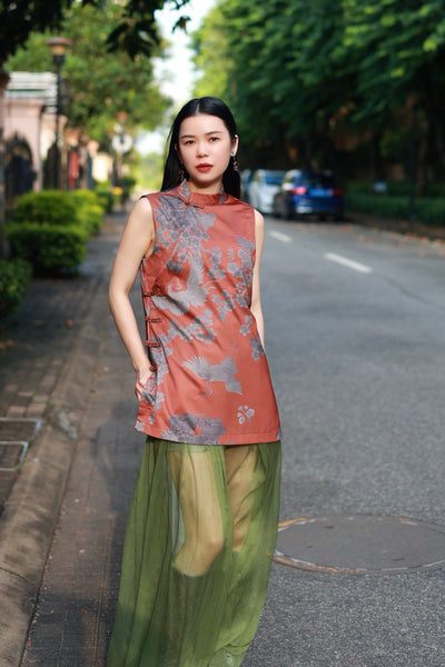 Pomegranate Red Chinese Sleeveless Top